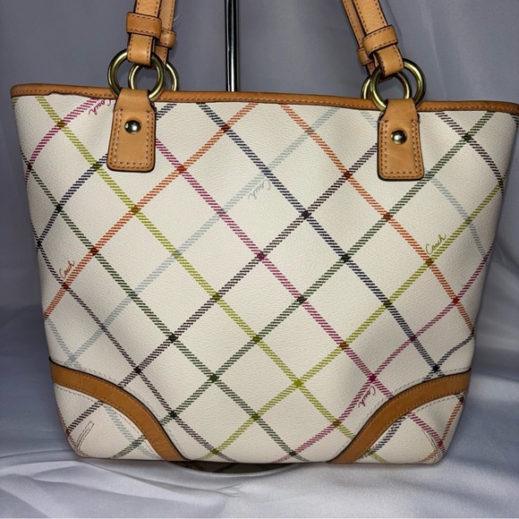 COACH Peyton Tattersall Stripe Tote Shoulder Bag F21863 Cream Plaid Multicolor - Picture 7 of 10